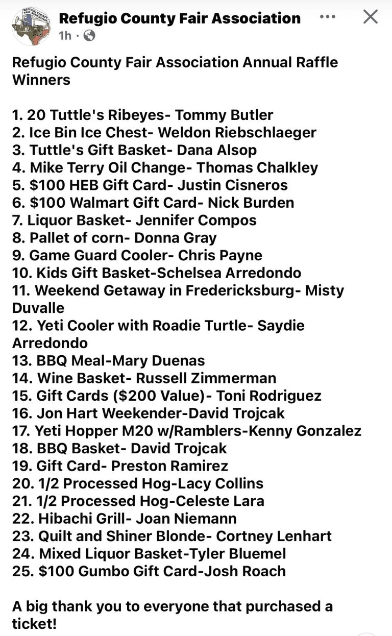 RCFA Raffle Winners | Refugio County Fair