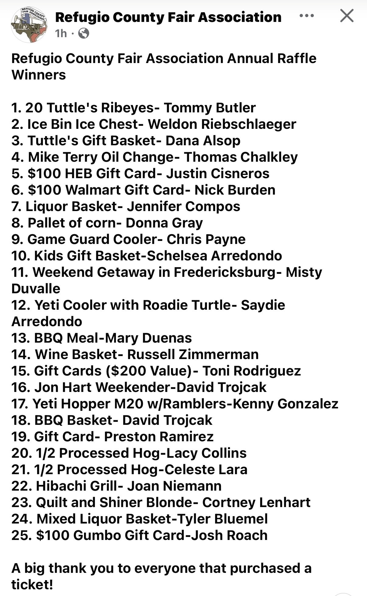 RCFA Raffle Winners | Refugio County Fair